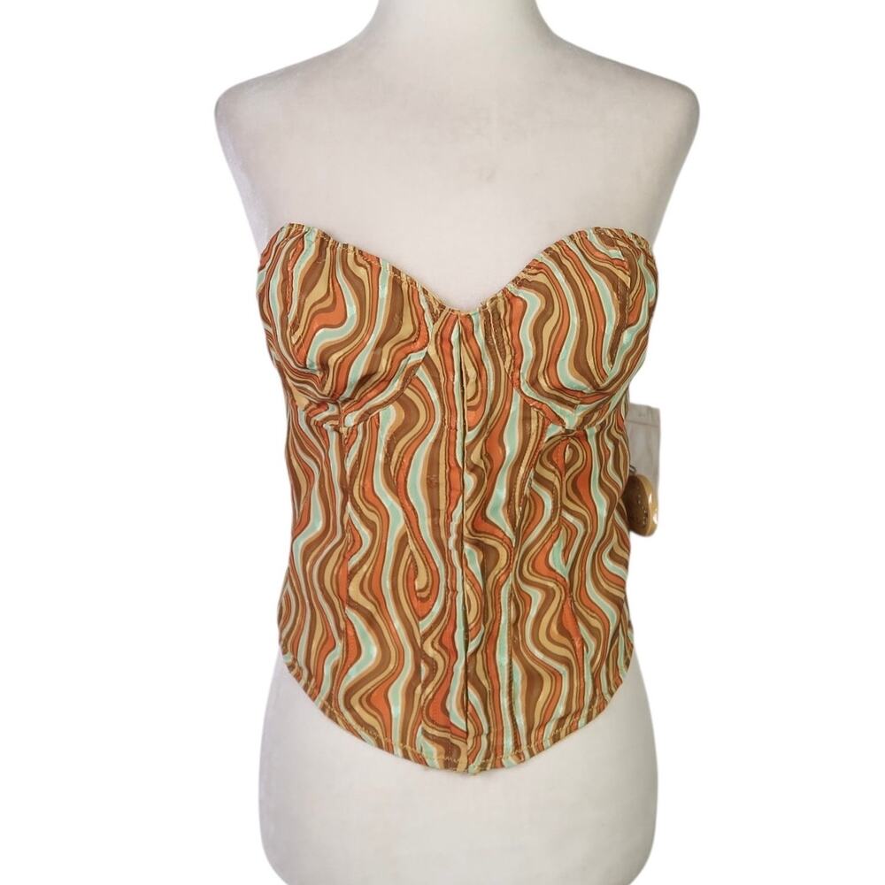 Out From Under Urban Outfitters Lucy Girl Crush Corset Top Orange Swirl L